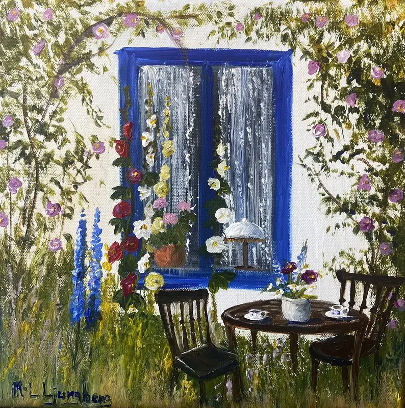 Akrylmålning Kaffepaus av Marie-Louise Ljungberg