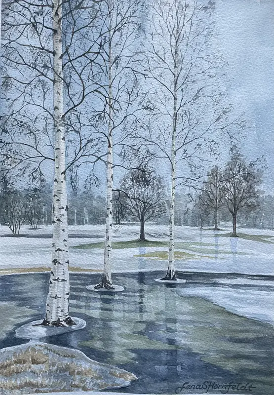 Akvarell Snösmältning av Lena Hörnfeldt