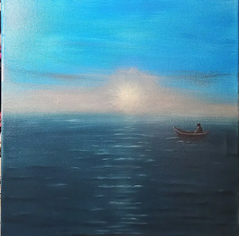 Oljemålning Thinking in silence av Camilla Silwing