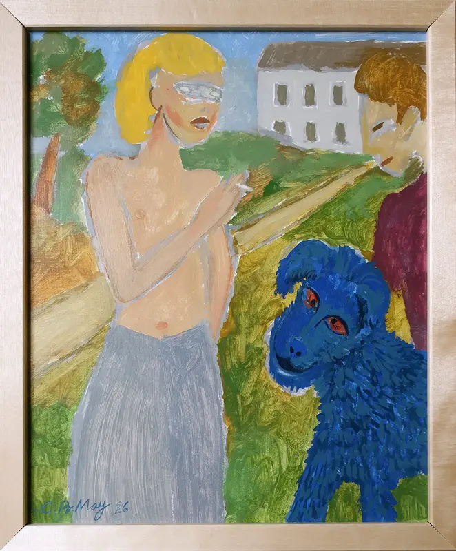 Blue Dog Approaching a Smoking Stranger av Charles Benjamin May