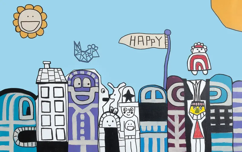 Akrylmålning Urban - Happy - Street av Tommy Lennartsson