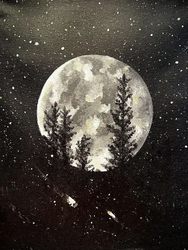 Akrylmålning Moonlit stars av Amanda Bjerhem