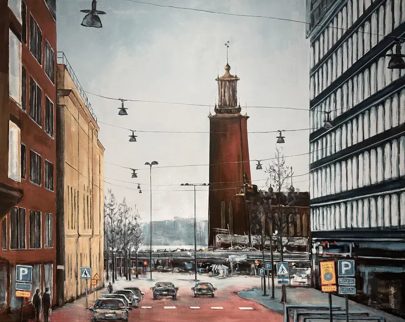 Akrylmålning Stadshuset no.6 av Matilda Skoglund
