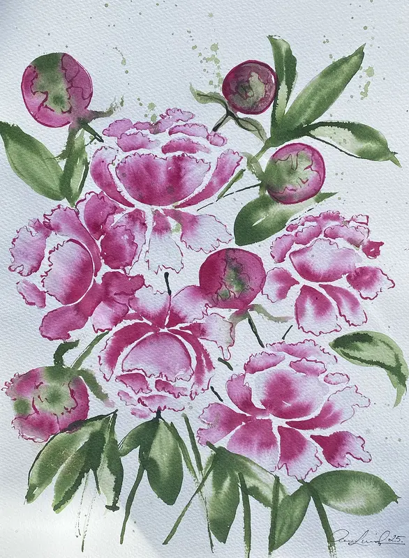 Akvarell Pink Peonies Medium av Anna Lundin