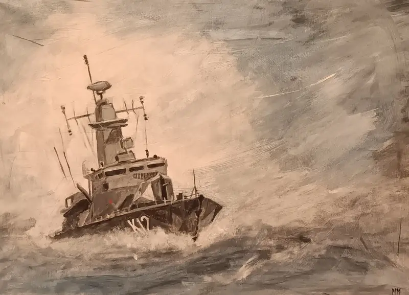 Akrylmålning HMS Malmö av Karolinermålaren Malmgren