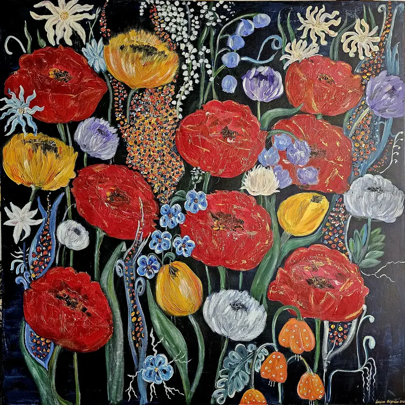 Akrylmålning Blommornas symfony av Lousine Grigorian