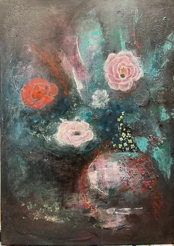Akrylmålning Blomsterfantasi av Mariethe Magnehed