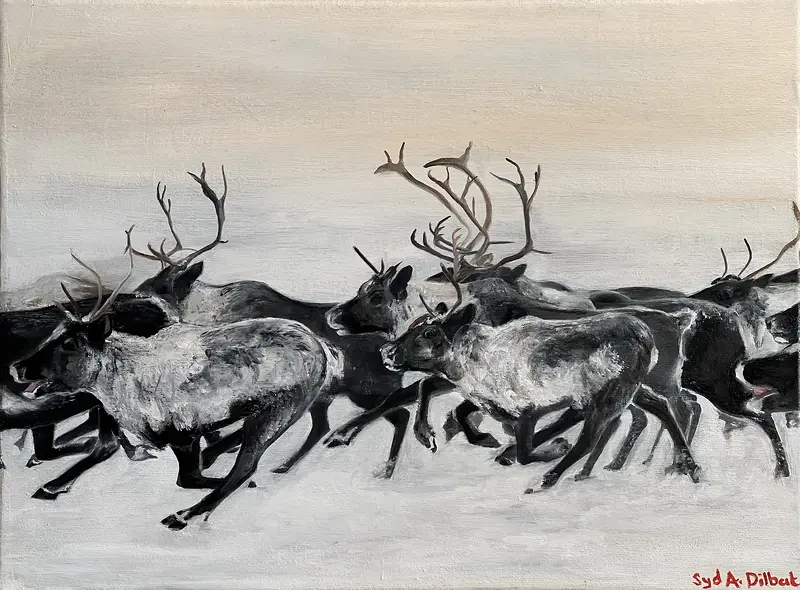 Oljemålning Echoes of the Herd av Syd A. Dilbat
