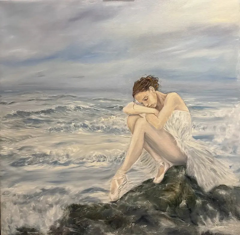 Oljemålning En tyst bön till havet av Katarina Blomberg