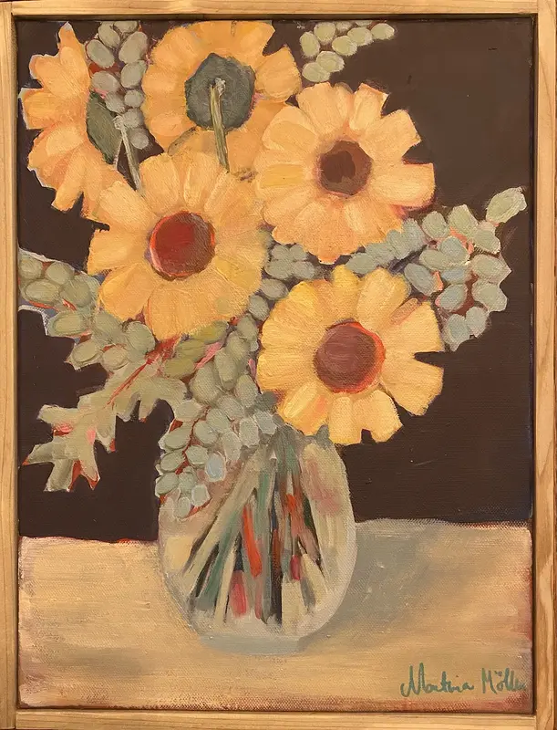 Akrylmålning Gula blommor av Martina Möller