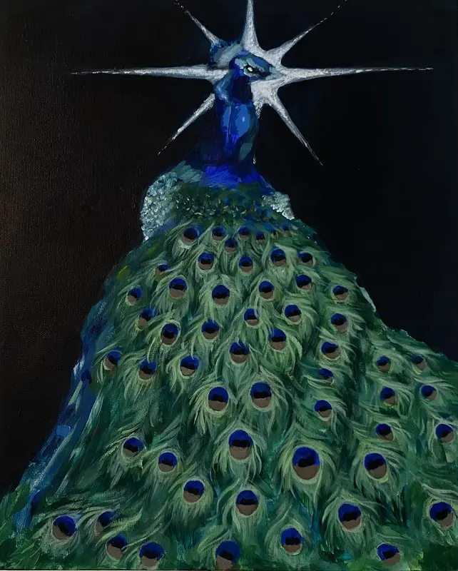 Akrylmålning Erased - Peacock av Margo Khasbazar