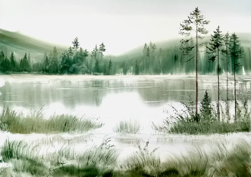 Akvarell Skogssjö av Lotta Andersson