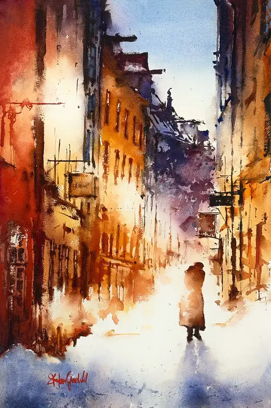 Akvarell Kindstugartatan, Gamla Stan av Stefan Gadnell