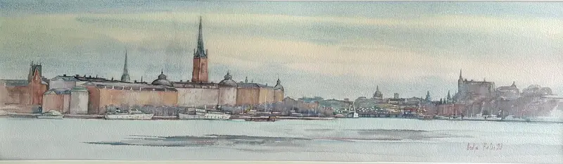 Akvarell Riddarfjärden av Nadja Helin