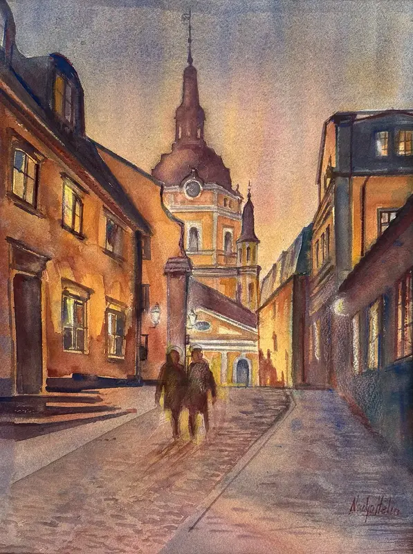 Akvarell Katarina kyrka av Nadja Helin