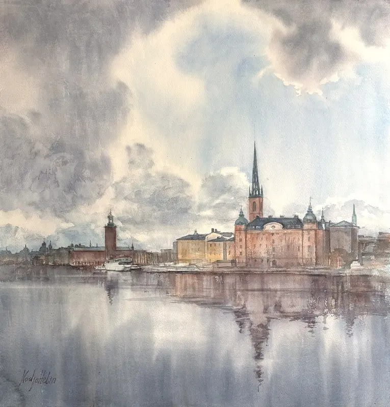 Akvarell Riddarfjärden av Nadja Helin