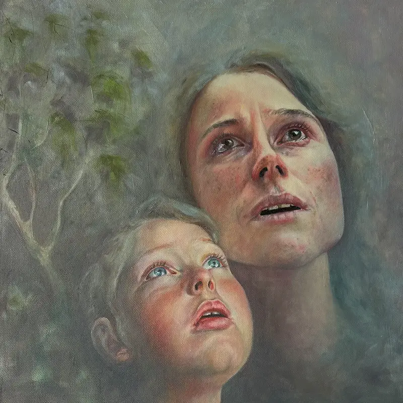Oljemålning Praying Mother av Anastasiya Kostyuk
