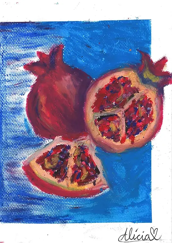 Oljemålning Pomegranate av Alicia Savås Lindstedt