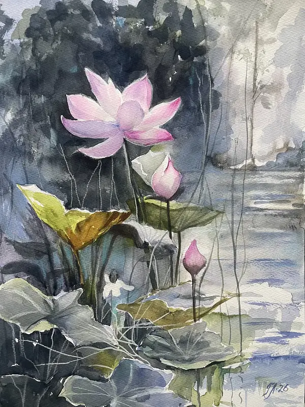 Akvarell Lotus av Tanya Lundmark