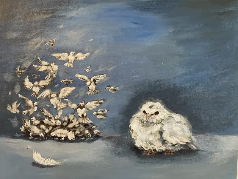 Akrylmålning As life flies by av Margo Khasbazar