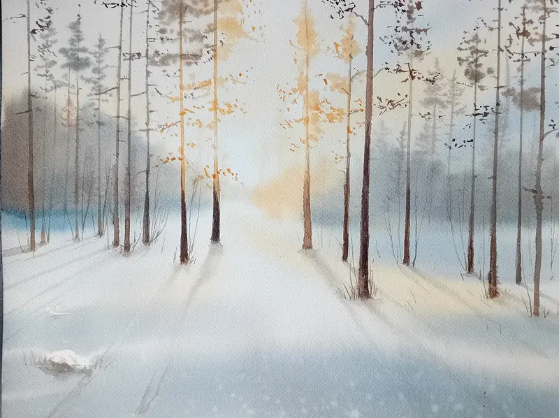 Akvarell Skogsljus av Lotta Andersson