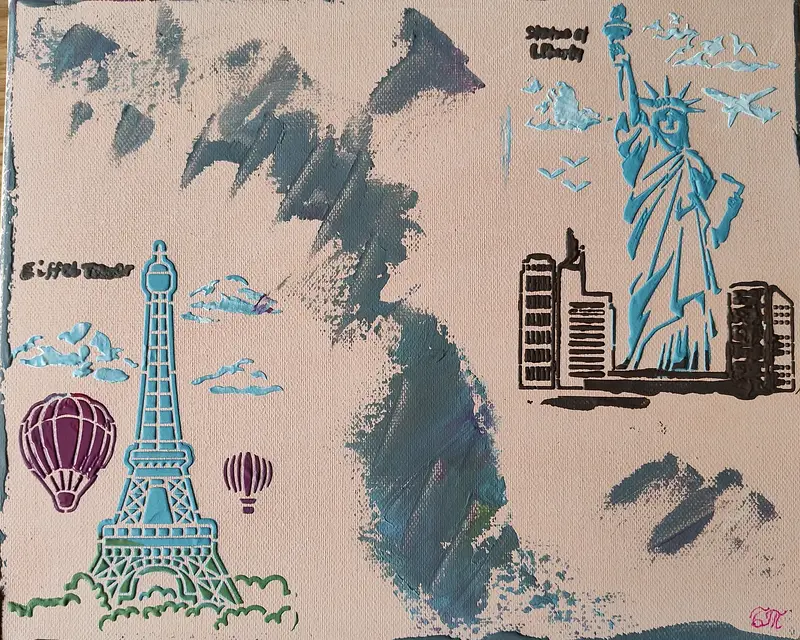 Akrylmålning From Paris to New York av Biljana Teletina