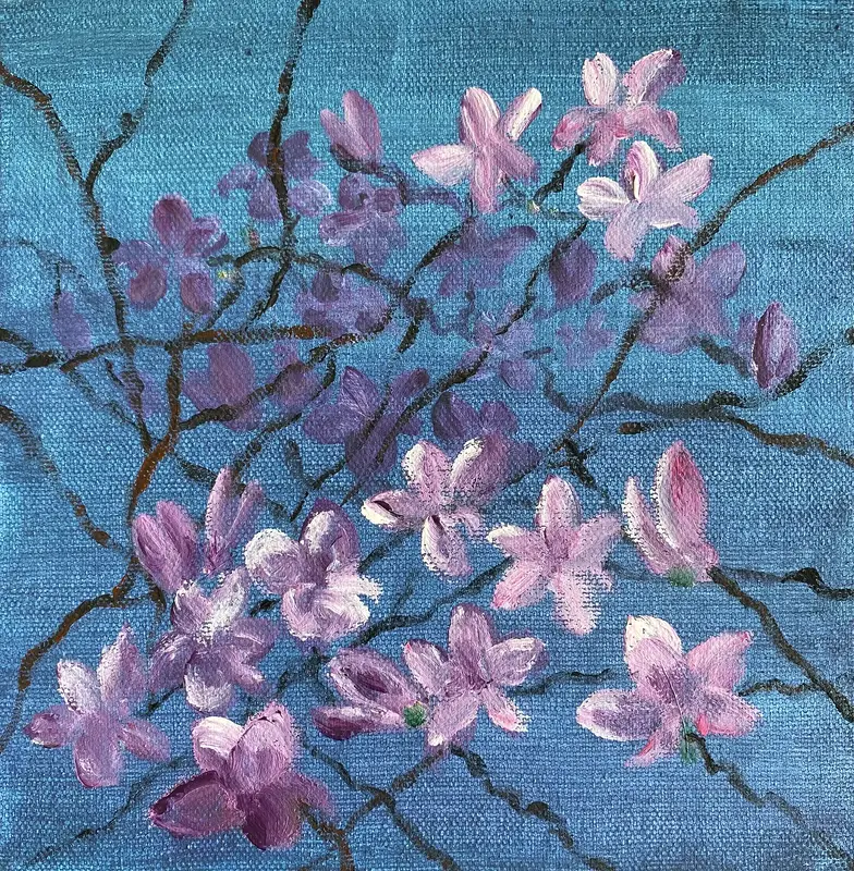 Akrylmålning Magnolia i mimiatyr av Margareta Mattsson