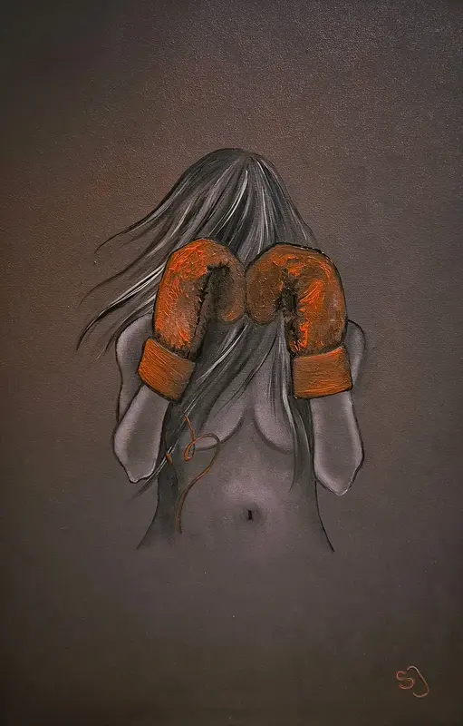 Oljemålning Never Give Up, Love av Sara Johansson