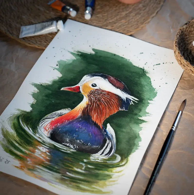Akvarell Mandarin duck av Azra Lukic