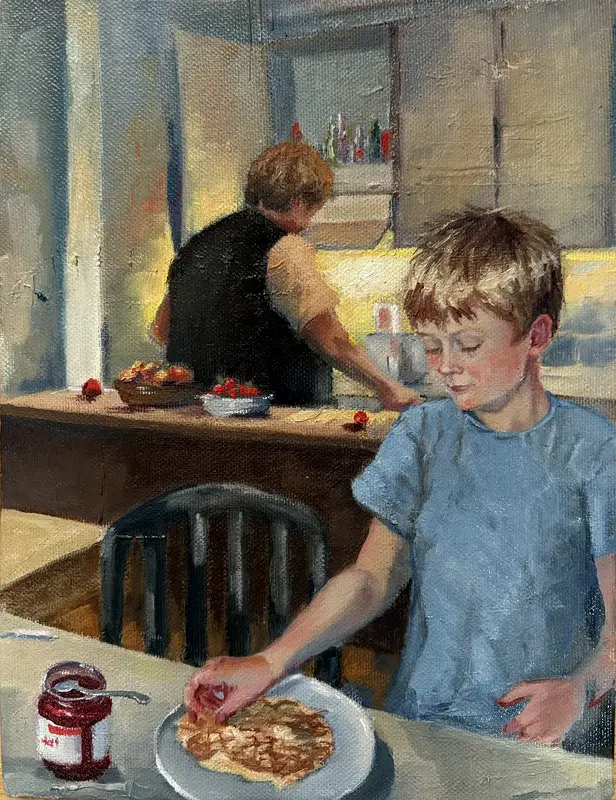Oljemålning Mormors pannkakor av Margareta Bergetun