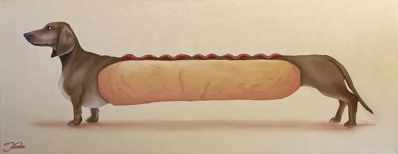 Oljemålning Hot-Dog av Linnea Jinnelöv