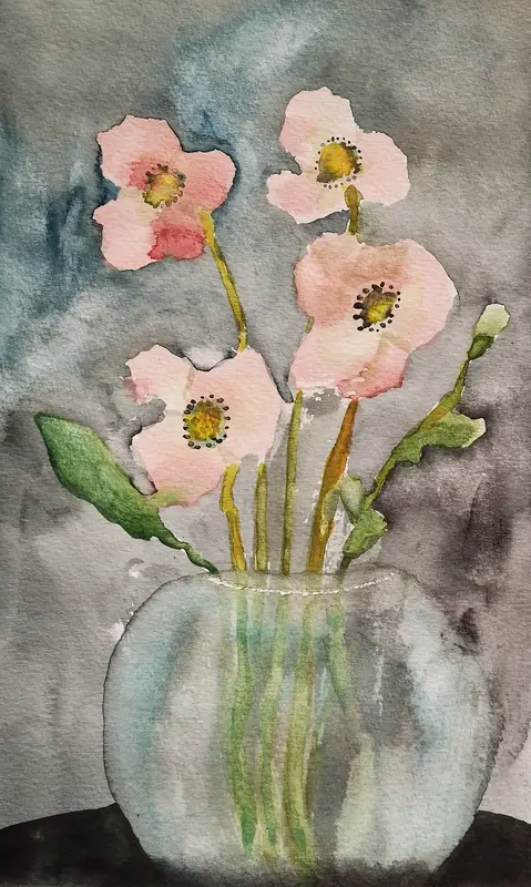 Akvarell Anemoner i vas av Anette Arkbring