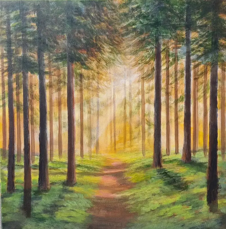 Akrylmålning Morgon I skogen av Anna Jormin