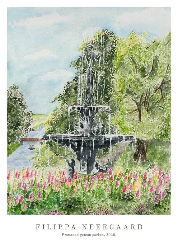 Akvarell Promenad genom parken av Filippa Neergaard
