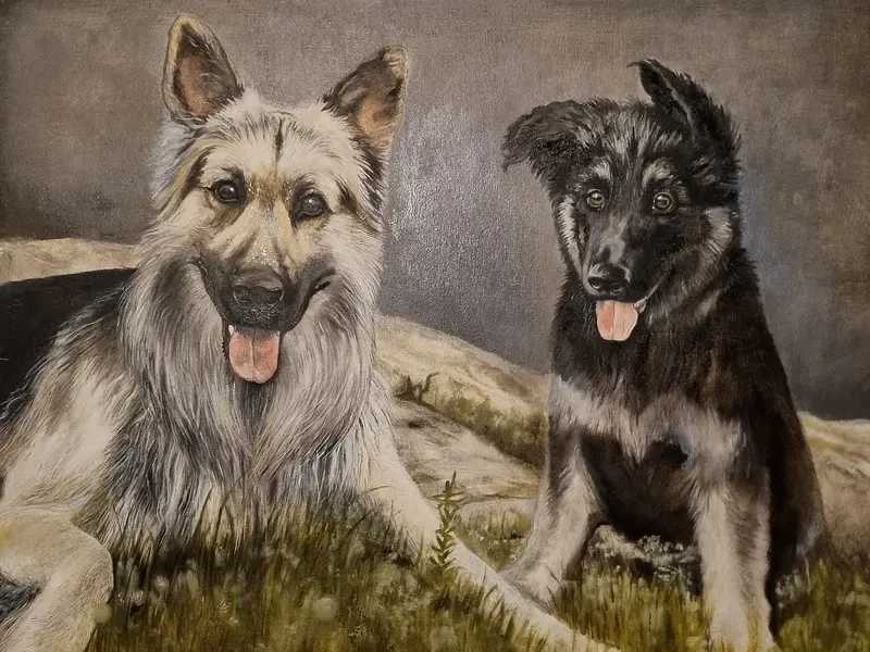 Oljemålning Blacky & Buddy av Bibi Pålenäs