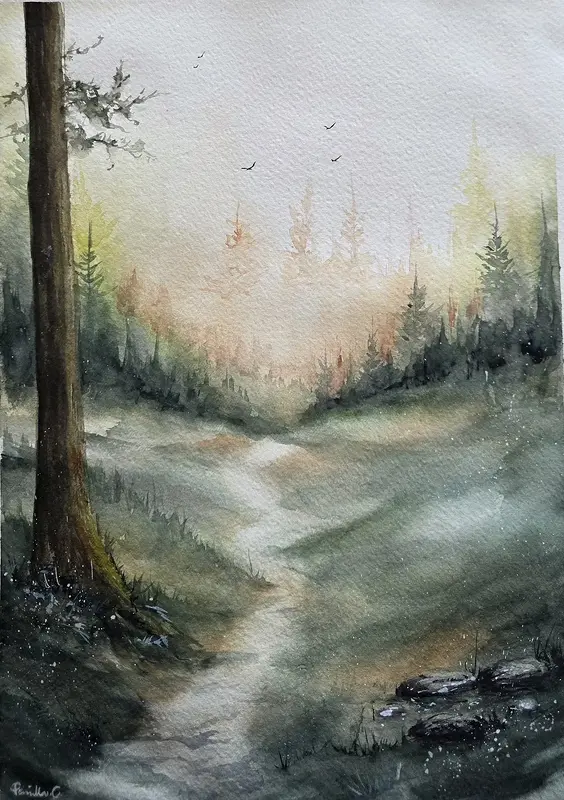 Akvarell The whispering path av Pernilla Carlsson