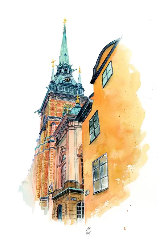 Akvarell Stockholm av Anastasiia Mazeina
