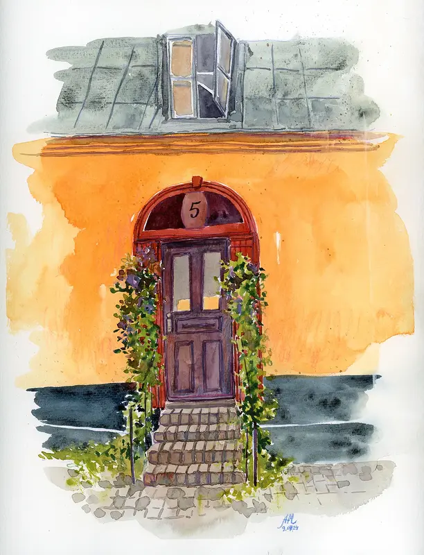 Akvarell Streets of Stockholms av Anastasiia Mazeina