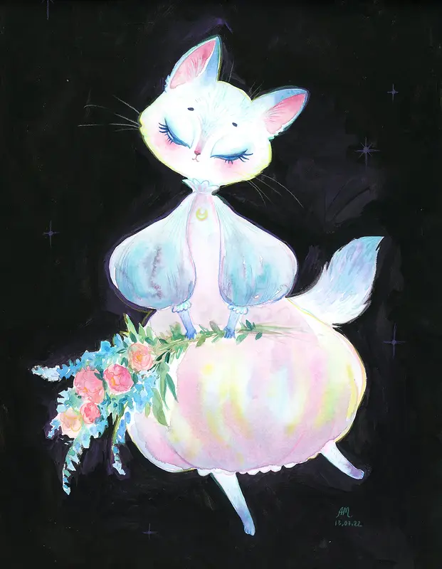 Akvarell Dancing with Moon av Anastasiia Mazeina