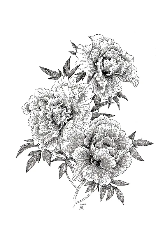 Three black peonies av Anastasiia Mazeina