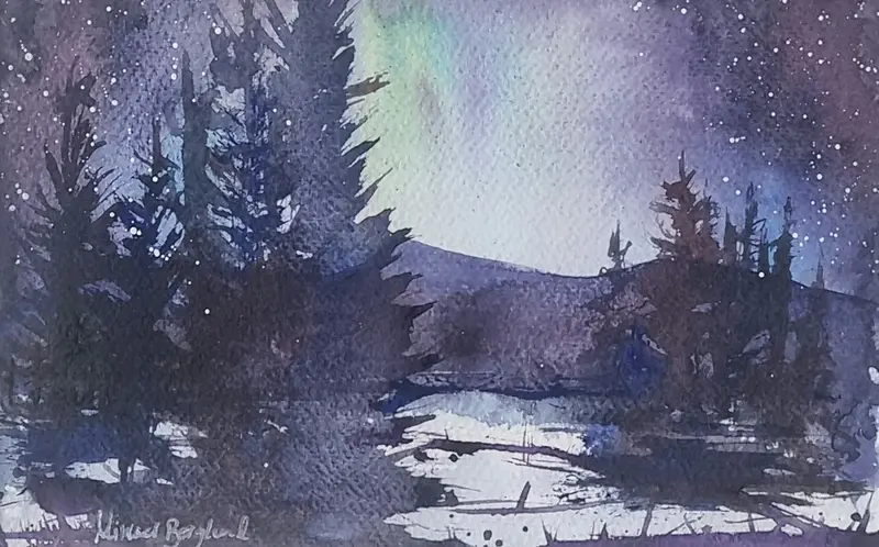 Akvarell Northern light av Mikael Berglund