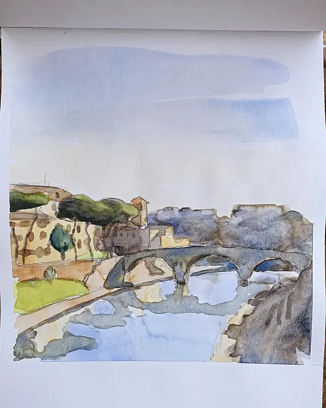 Akvarell Isola Tiberina av John Economou