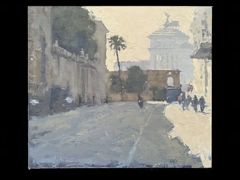 Oljemålning Via Nazionale, Roma av John Economou