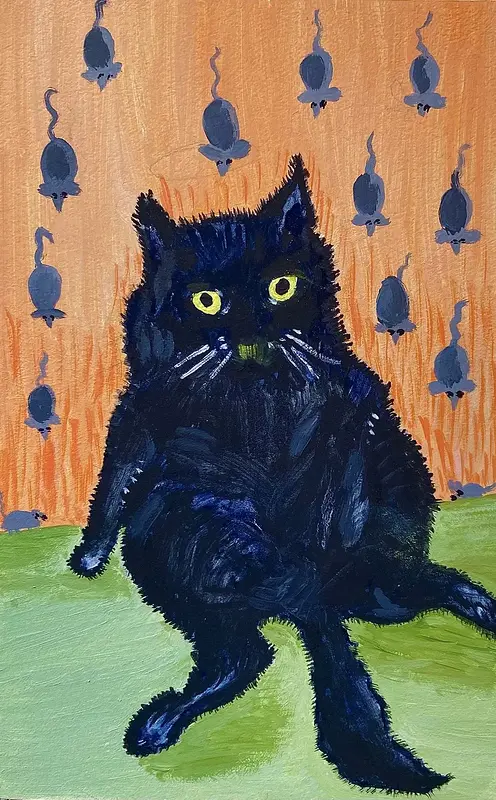 Oljemålning Cat in a hat av Natasha Zacharoff