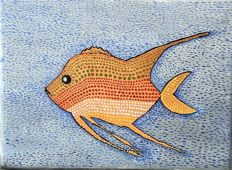 Oljemålning Fish called Wanda av Natasha Zacharoff