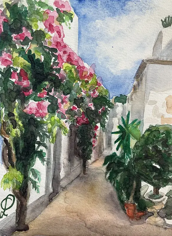 Akvarell Blommande gränder av Christina Lilith Art