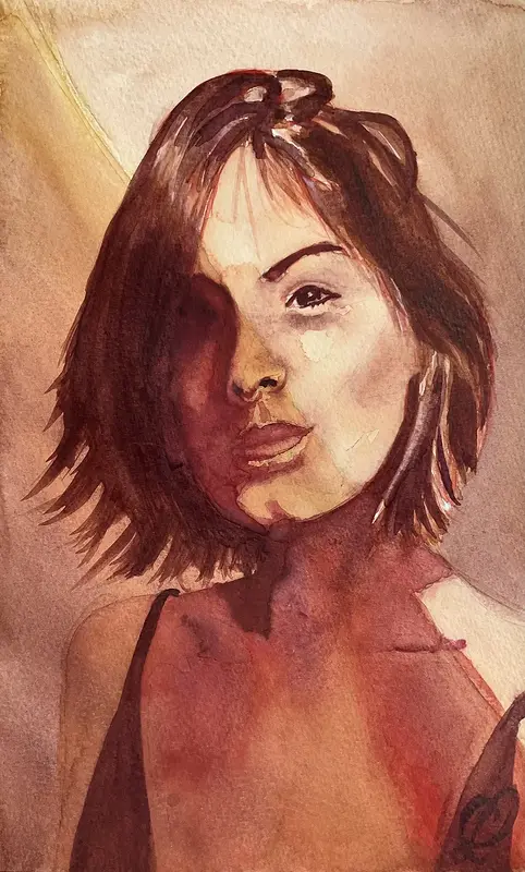 Akvarell Damen i rött av Christina Lilith Art