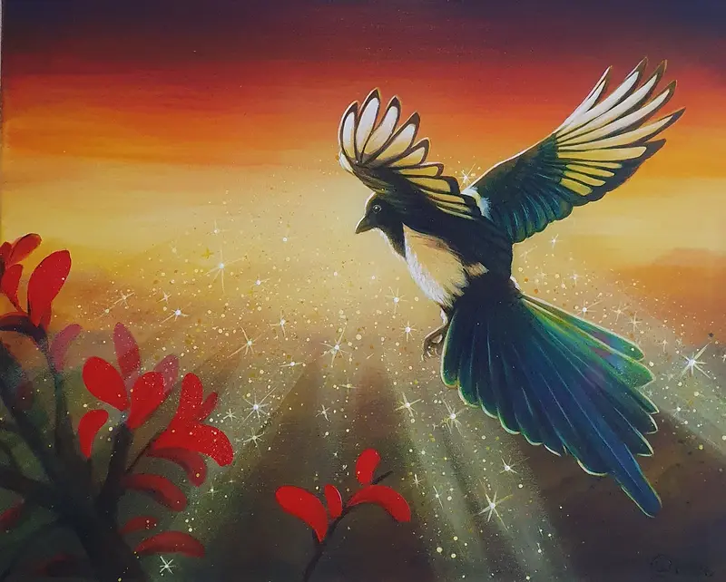 Akrylmålning The magpie av Camilla Karlsson