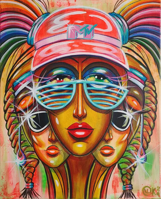 Akrylmålning 80s vibe av Camilla Karlsson