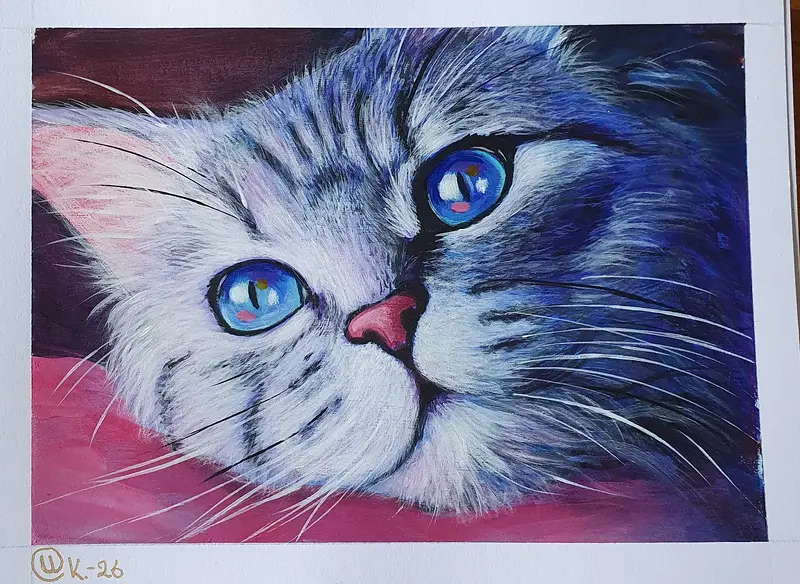 Akrylmålning White cat av Camilla Karlsson